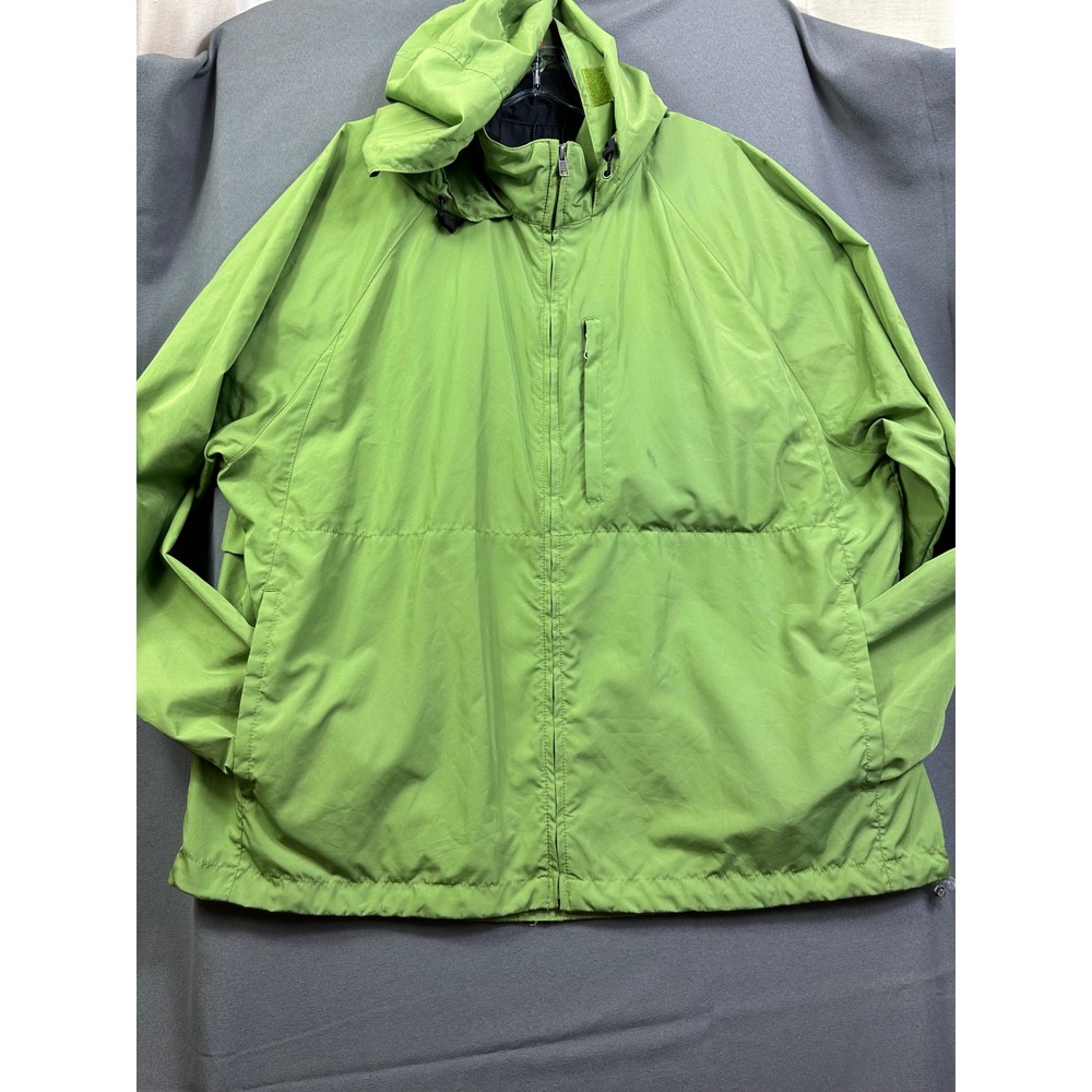 Eddie Bauer Men's XL Hooded Windbreaker Jacket Lime Green Mesh Lined Full Zip